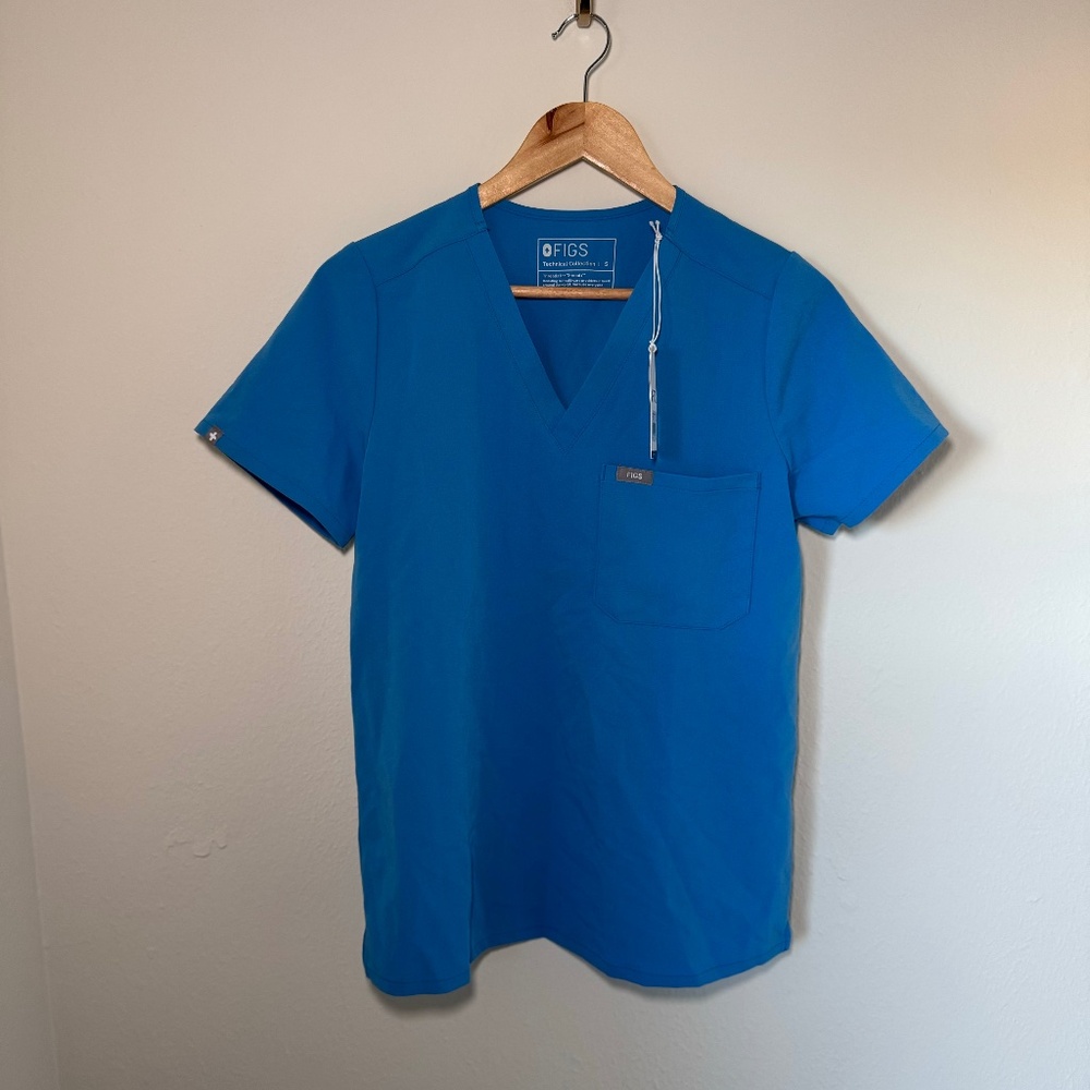 Figs Women's V-Neck Top in Vibrant Blue